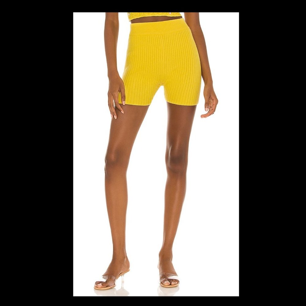 DANIELLE GUIZIO Yellow Ribbed Knit Bike Shorts